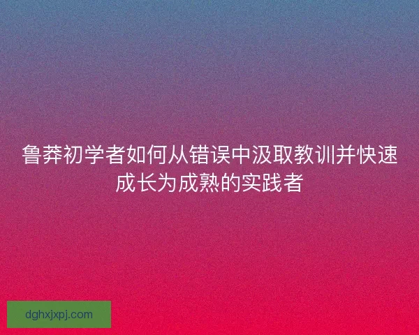 鲁莽初学者如何从错误中汲取教训并快速成长为成熟的实践者
